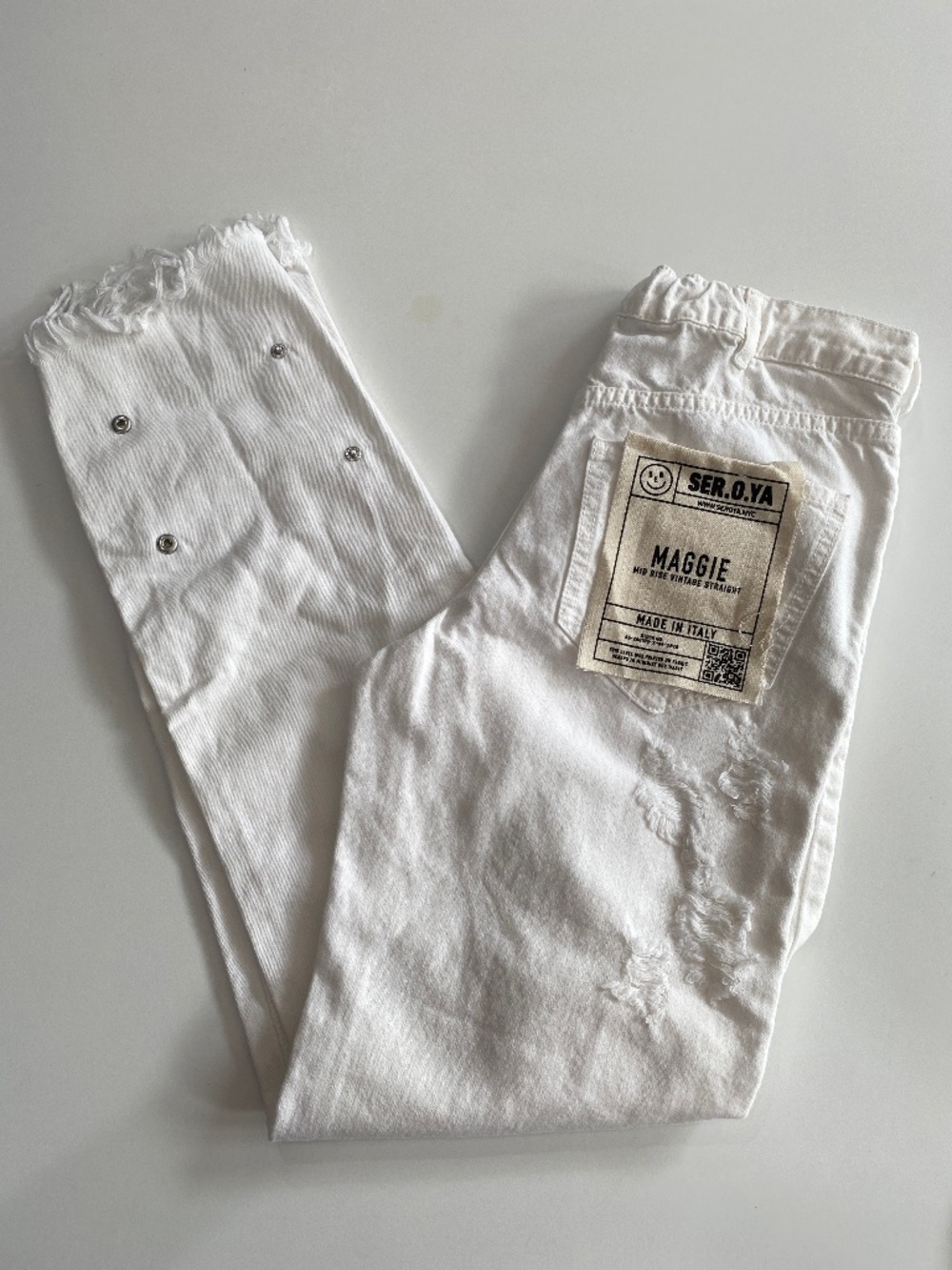 SER.O.YA Maggie white mid rise vintage straight distressed jean SZ 25